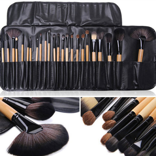 24 PCs Makeup Brush With Horse Hair Black Wood Color Makeup Full Set