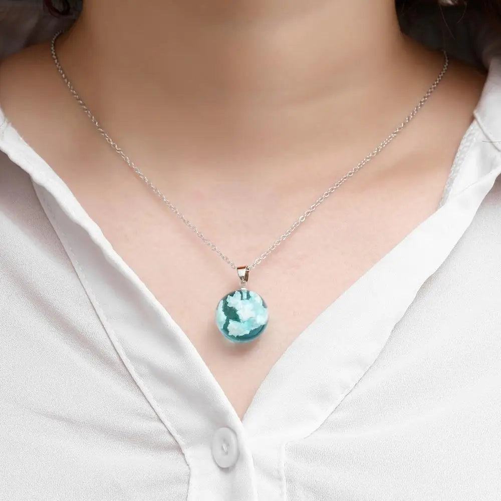 Women's Blue Sky White Cloud Chain Necklace