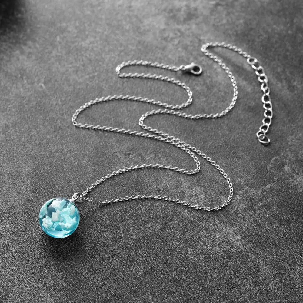 Women's Blue Sky White Cloud Chain Necklace