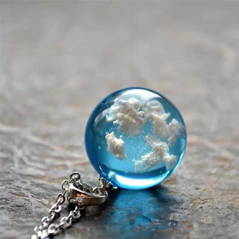 Women's Blue Sky White Cloud Chain Necklace