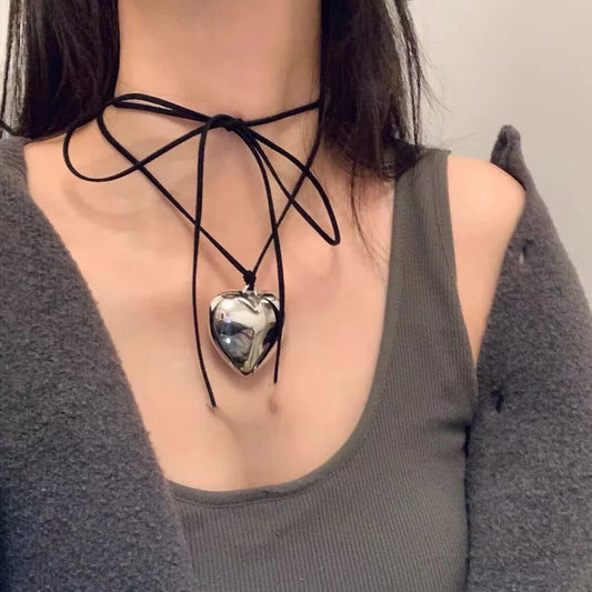 Black Velvet Big Heart Pendant Choker Necklace