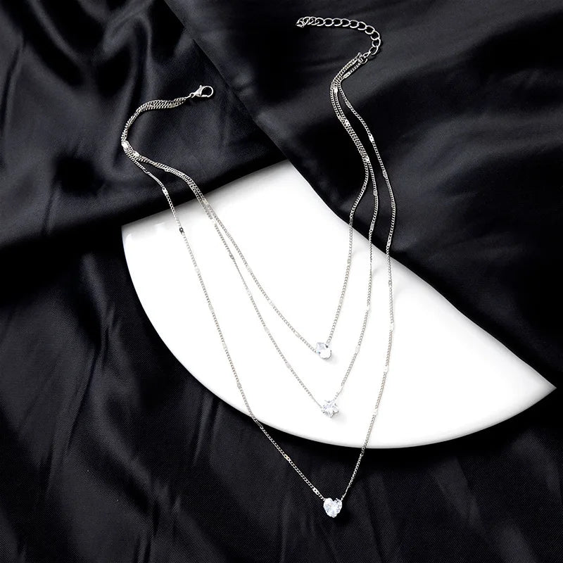 Heart Star Charm Layered Pendant Necklace Set