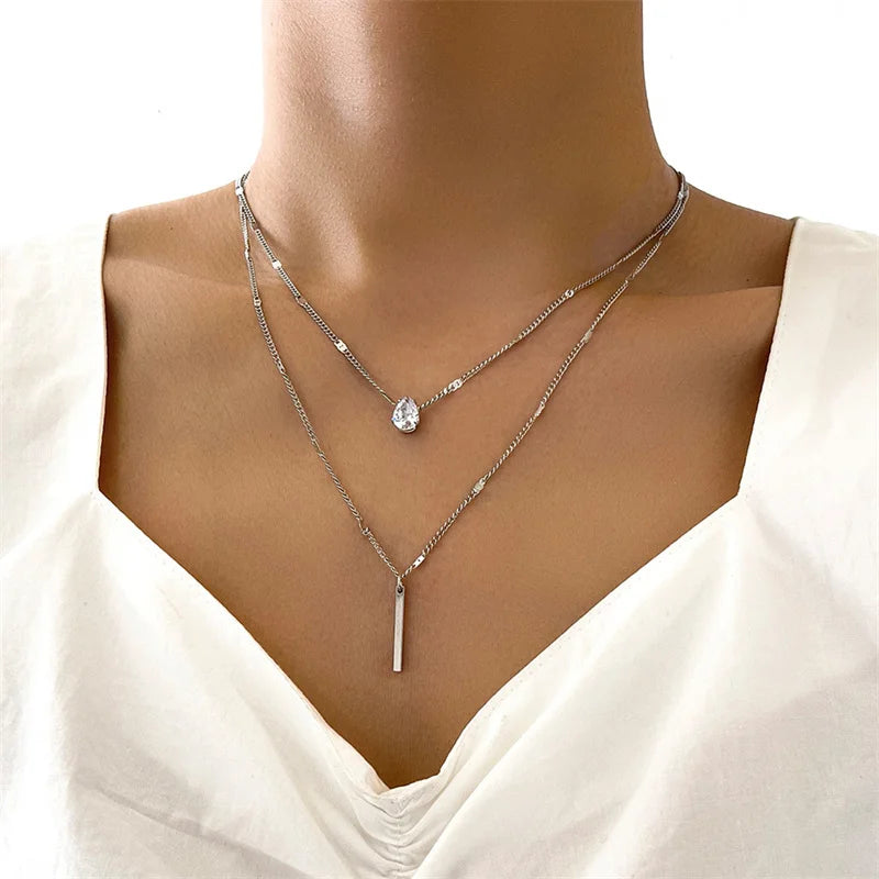 Heart Star Charm Layered Pendant Necklace Set