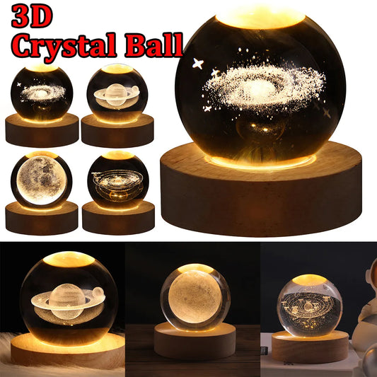 LED Night Light Galaxy Crystal Ball Table Lamp 3D Planet Moon Lamp