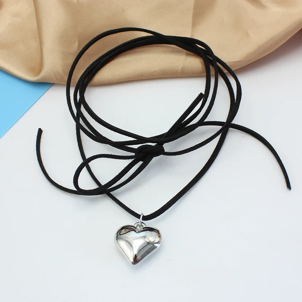 Black Velvet Big Heart Pendant Choker Necklace