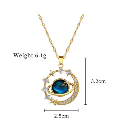Stainless Steel Zircon Planet Star Pendant Necklace