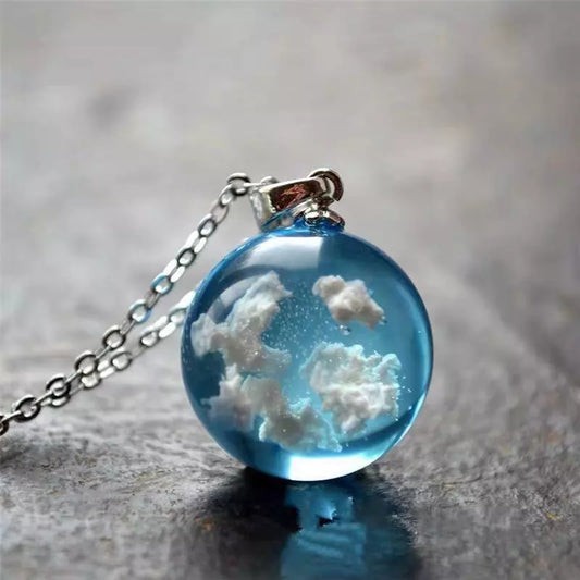 Women's Blue Sky White Cloud Chain Necklace