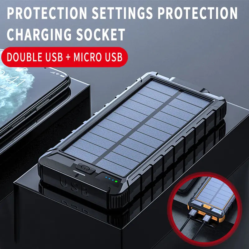 Solar Fast Charging Power Bank Portable 20000mAh Charger Waterproof